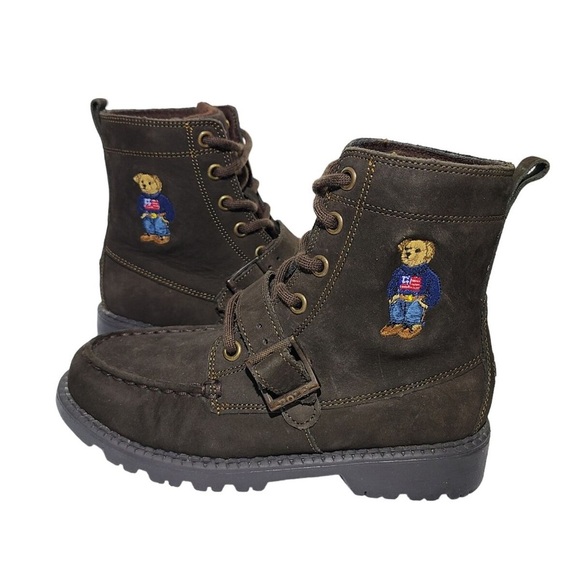 Polo Ralph Lauren Ranger Hi II USA flag Sweater Bear boots boys Youth LEON - Picture 1 of 15